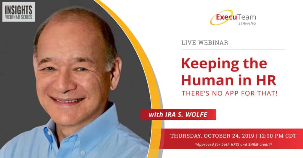 Keeping the Human in HR flyer with photo of Ira S. Wolfe